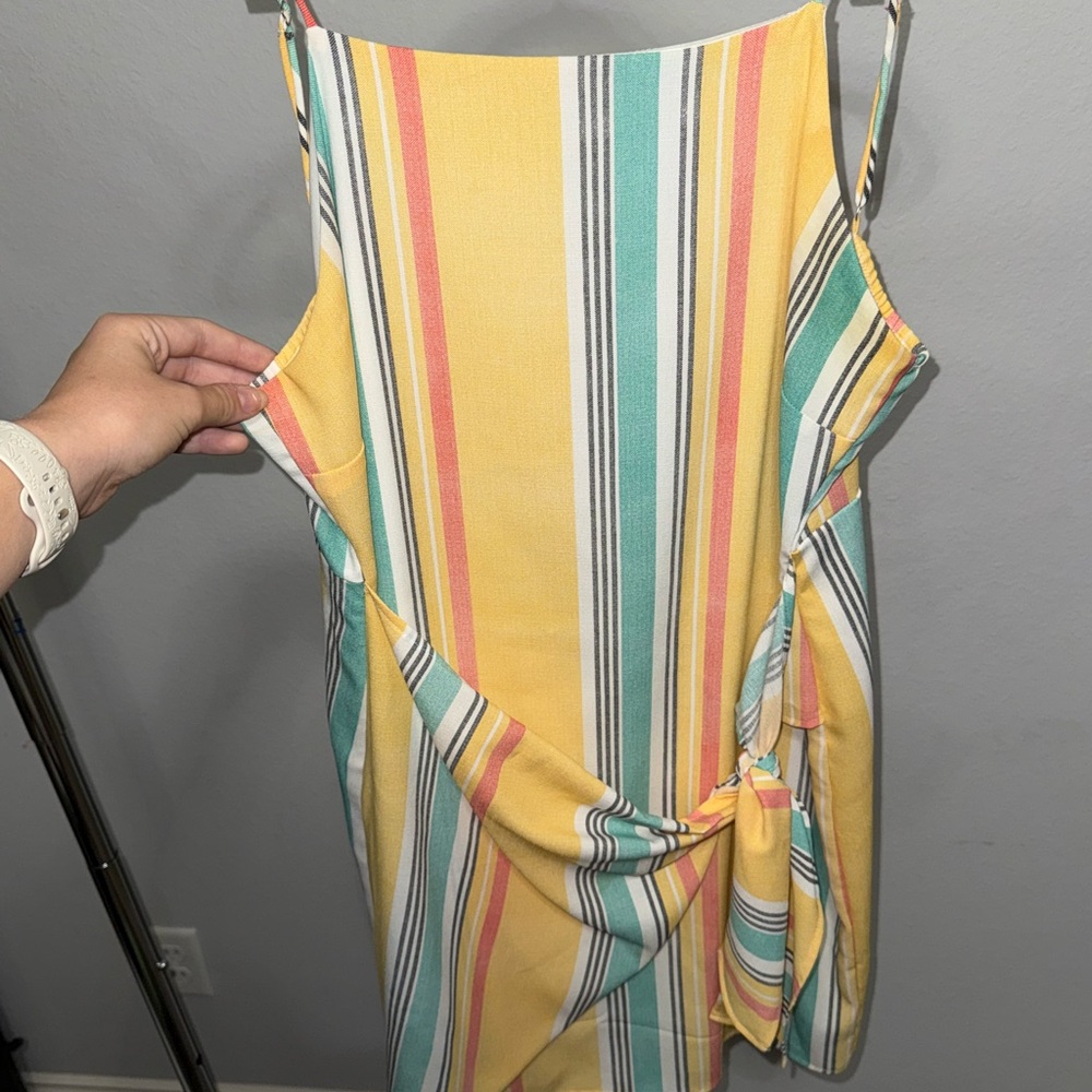 Altar'd State Asymmetrical Dress in Yellow and Green Stripes